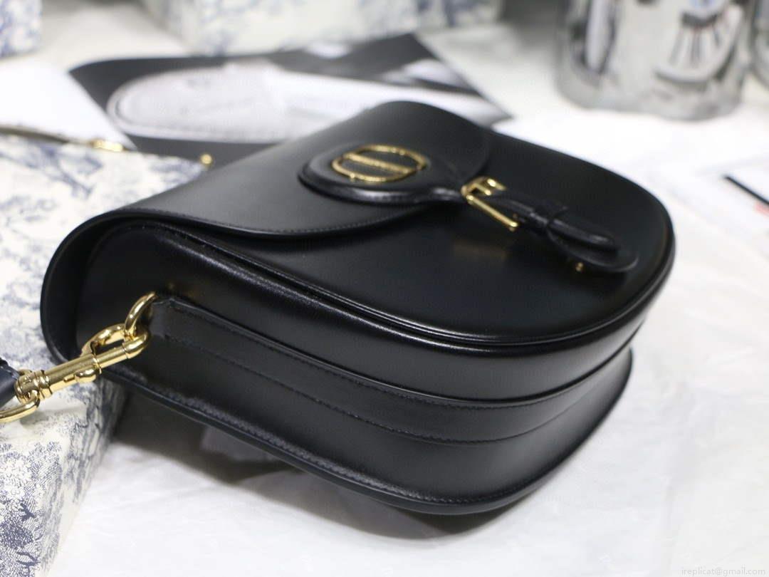 Dior M9320 Large Dior Bobby Bag Black Calfskin With Blue Oblique Embroidered Strap