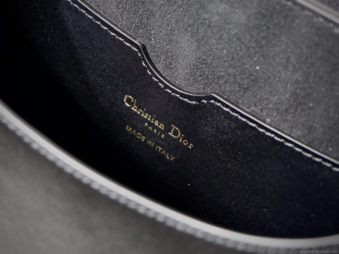Dior M9320 Large Dior Bobby Bag Black Calfskin With Blue Oblique Embroidered Strap