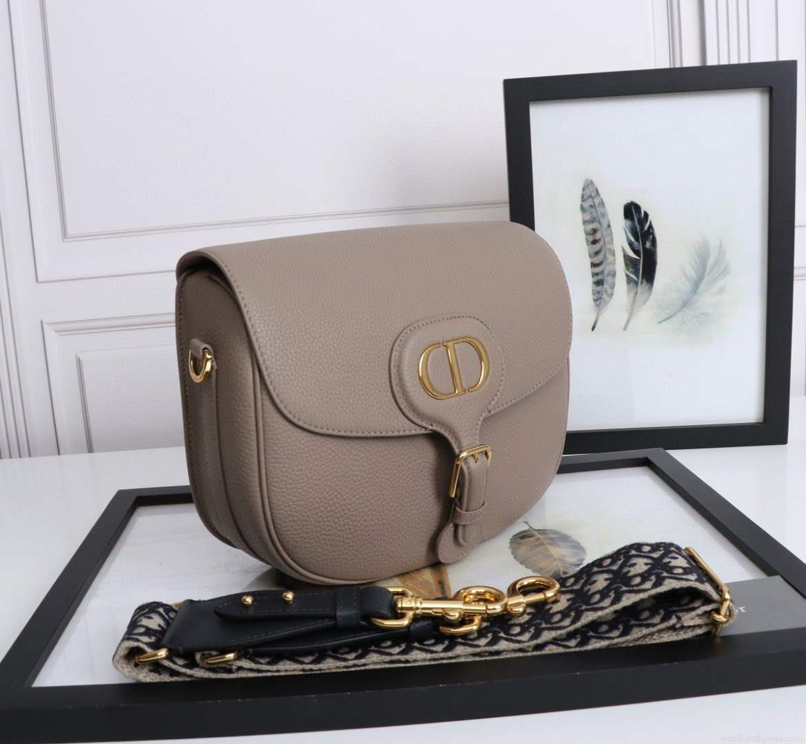 Dior M9320 Large Dior Bobby Bag Warm Taupe BoxCalfskin With Blue Oblique Embroidered Strap