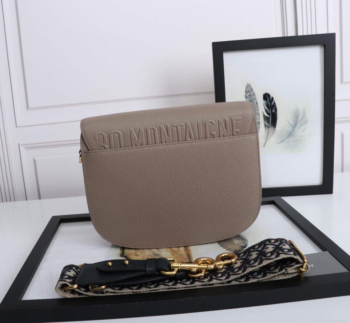 Dior M9320 Large Dior Bobby Bag Warm Taupe BoxCalfskin With Blue Oblique Embroidered Strap