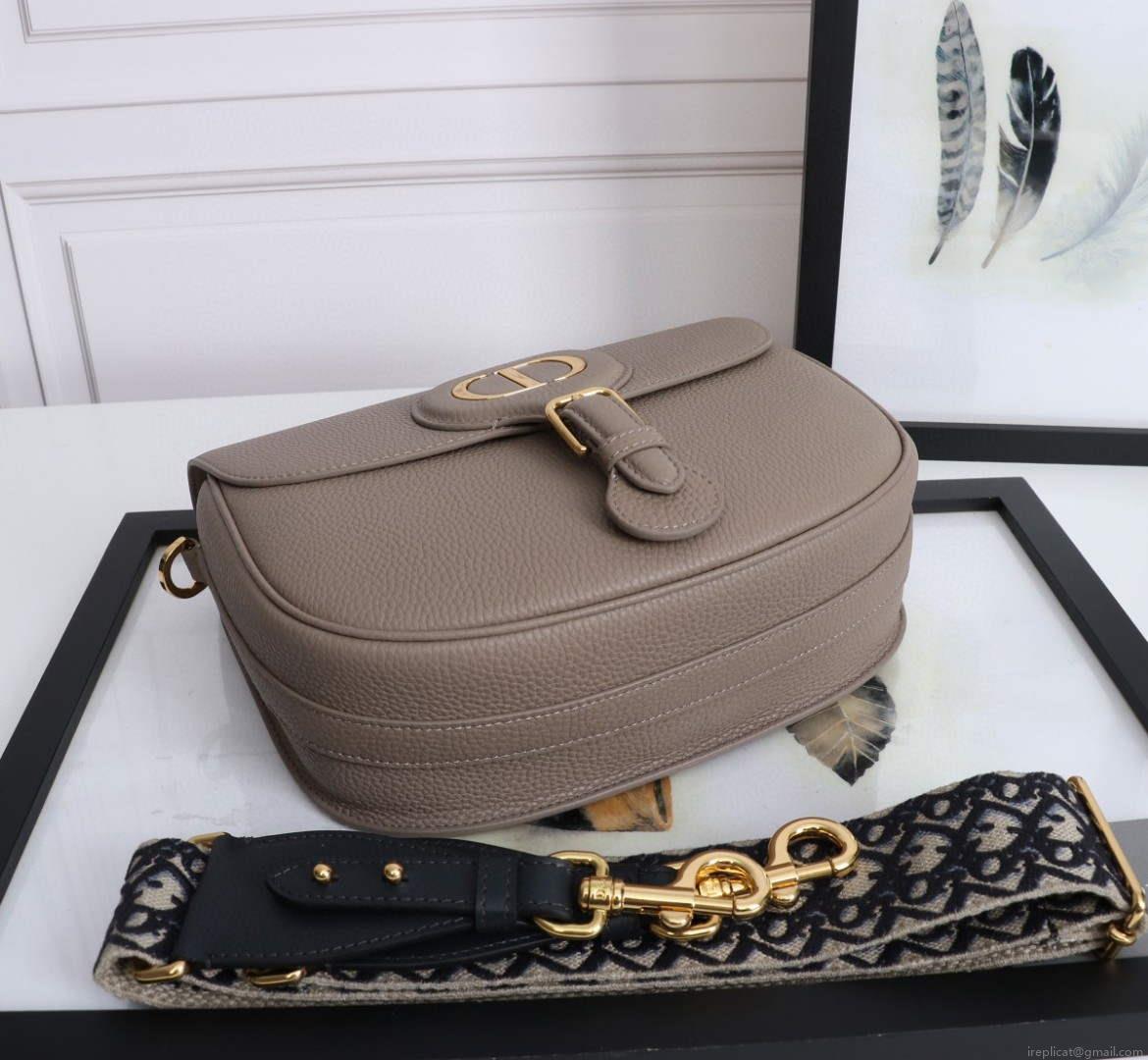 Dior M9320 Large Dior Bobby Bag Warm Taupe BoxCalfskin With Blue Oblique Embroidered Strap