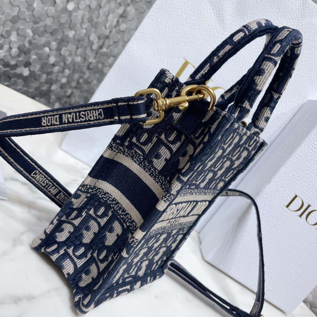 Dior S5555 Mini Dior Book Tote Phone Bag Blue Dior Oblique Embroidery