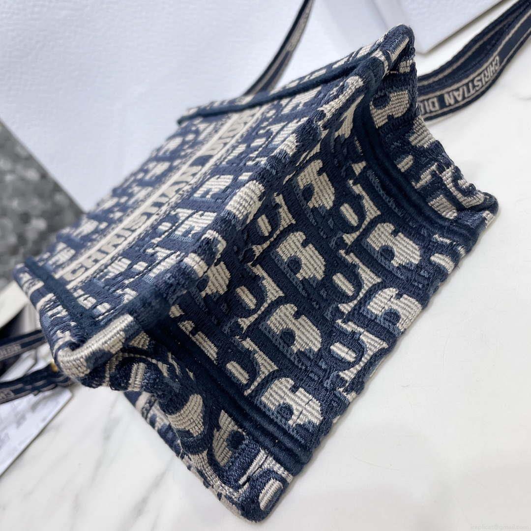 Dior S5555 Mini Dior Book Tote Phone Bag Blue Dior Oblique Embroidery