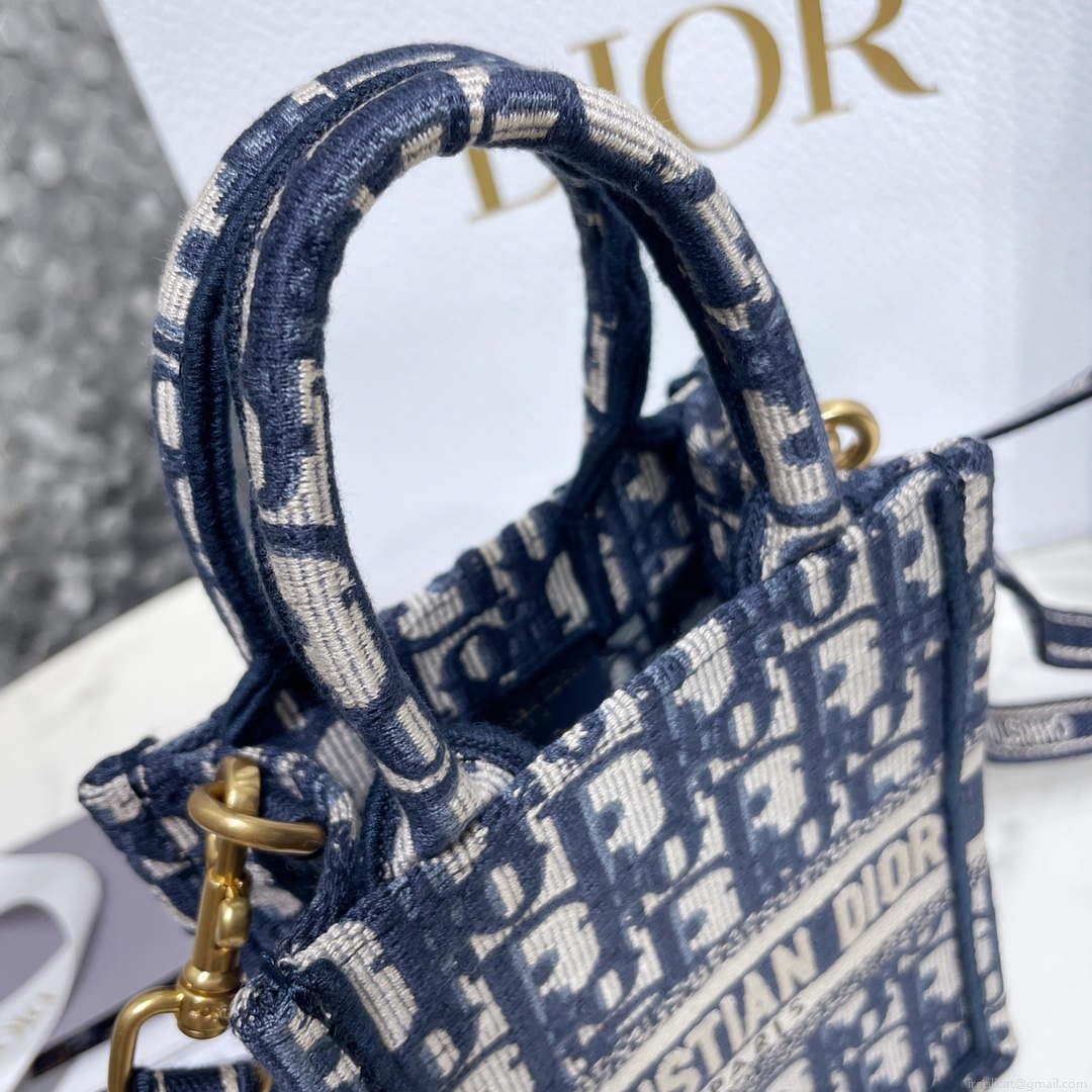 Dior S5555 Mini Dior Book Tote Phone Bag Blue Dior Oblique Embroidery