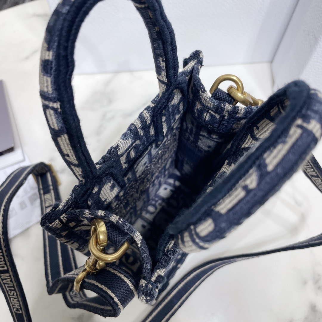 Dior S5555 Mini Dior Book Tote Phone Bag Blue Dior Oblique Embroidery