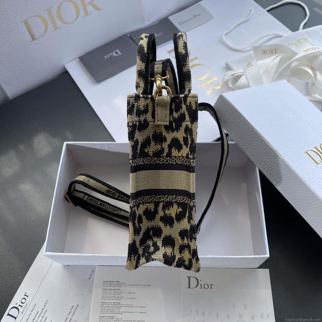 Dior S5555 Mini Dior Book Tote Phone Bag Beige and Black Mizza Embroidery