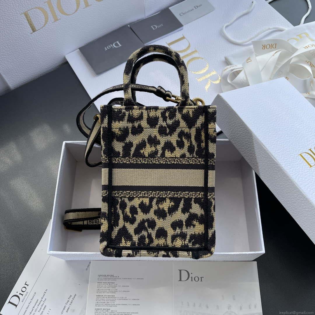 Dior S5555 Mini Dior Book Tote Phone Bag Beige and Black Mizza Embroidery