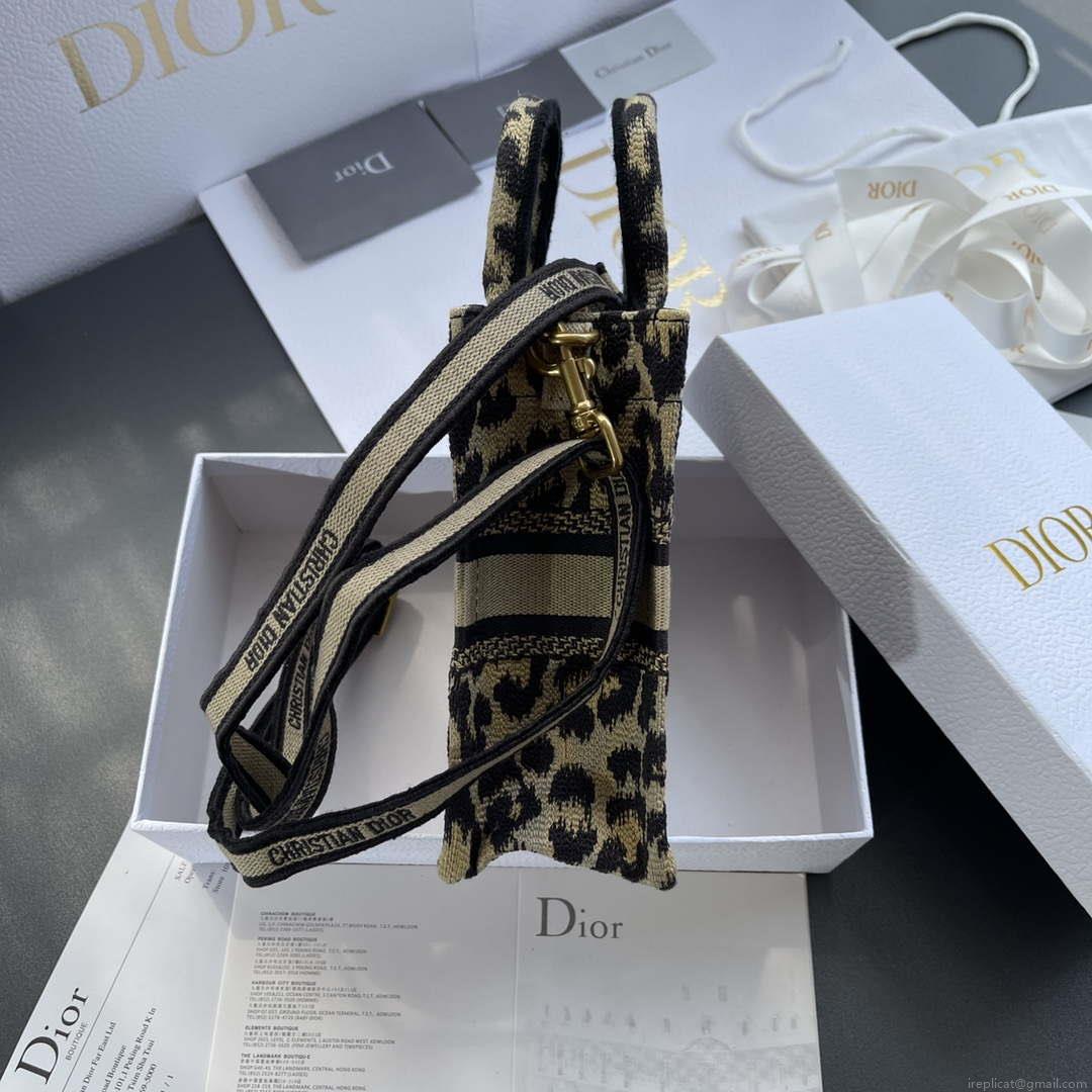 Dior S5555 Mini Dior Book Tote Phone Bag Beige and Black Mizza Embroidery