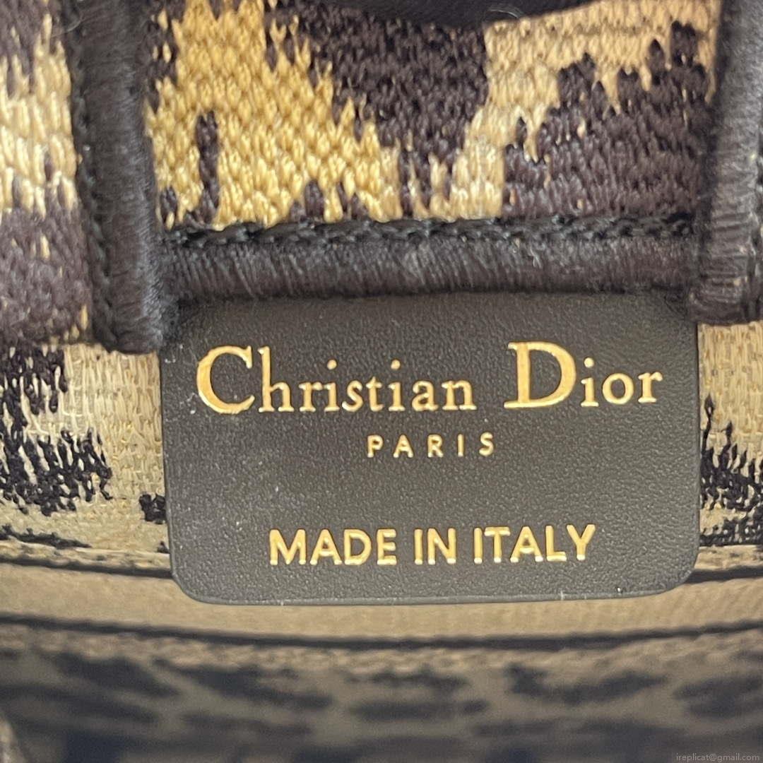 Dior S5555 Mini Dior Book Tote Phone Bag Beige and Black Mizza Embroidery