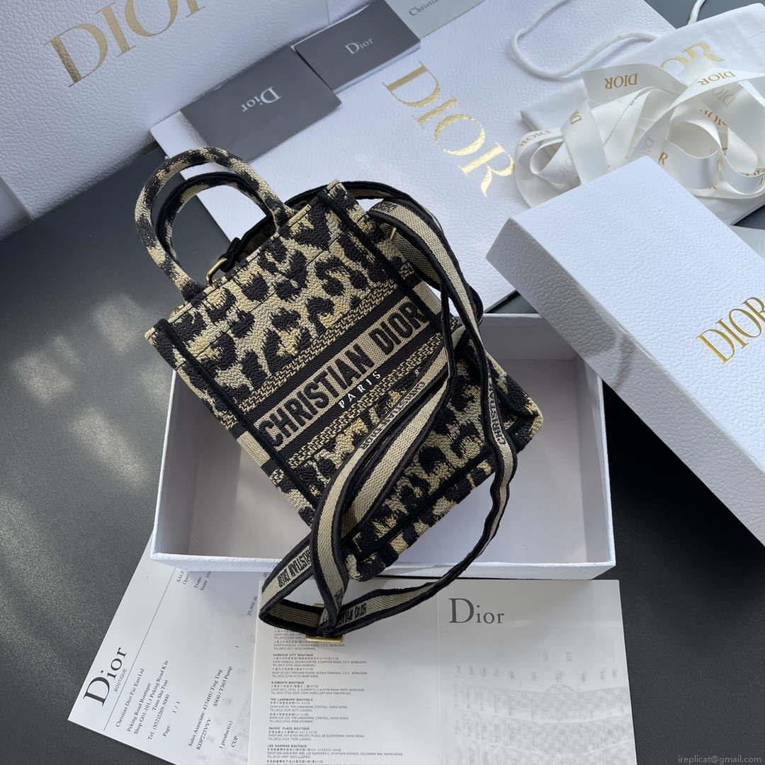 Dior S5555 Mini Dior Book Tote Phone Bag Beige and Black Mizza Embroidery