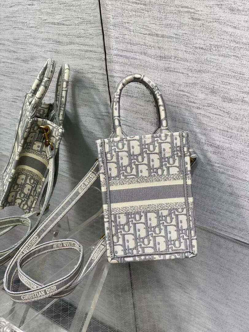 Dior S5555 Mini Dior Book Tote Phone Bag Gray Dior Oblique Embroidery