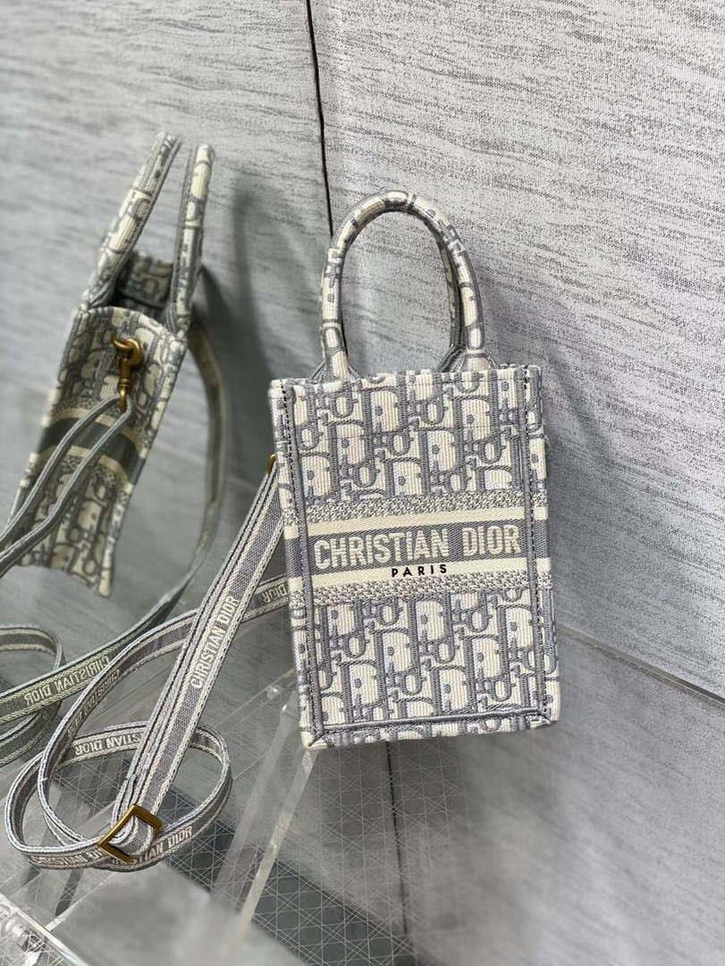 Dior S5555 Mini Dior Book Tote Phone Bag Gray Dior Oblique Embroidery