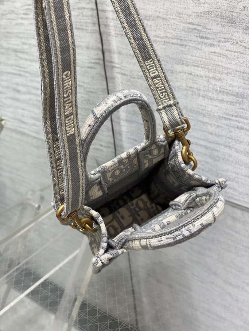 Dior S5555 Mini Dior Book Tote Phone Bag Gray Dior Oblique Embroidery