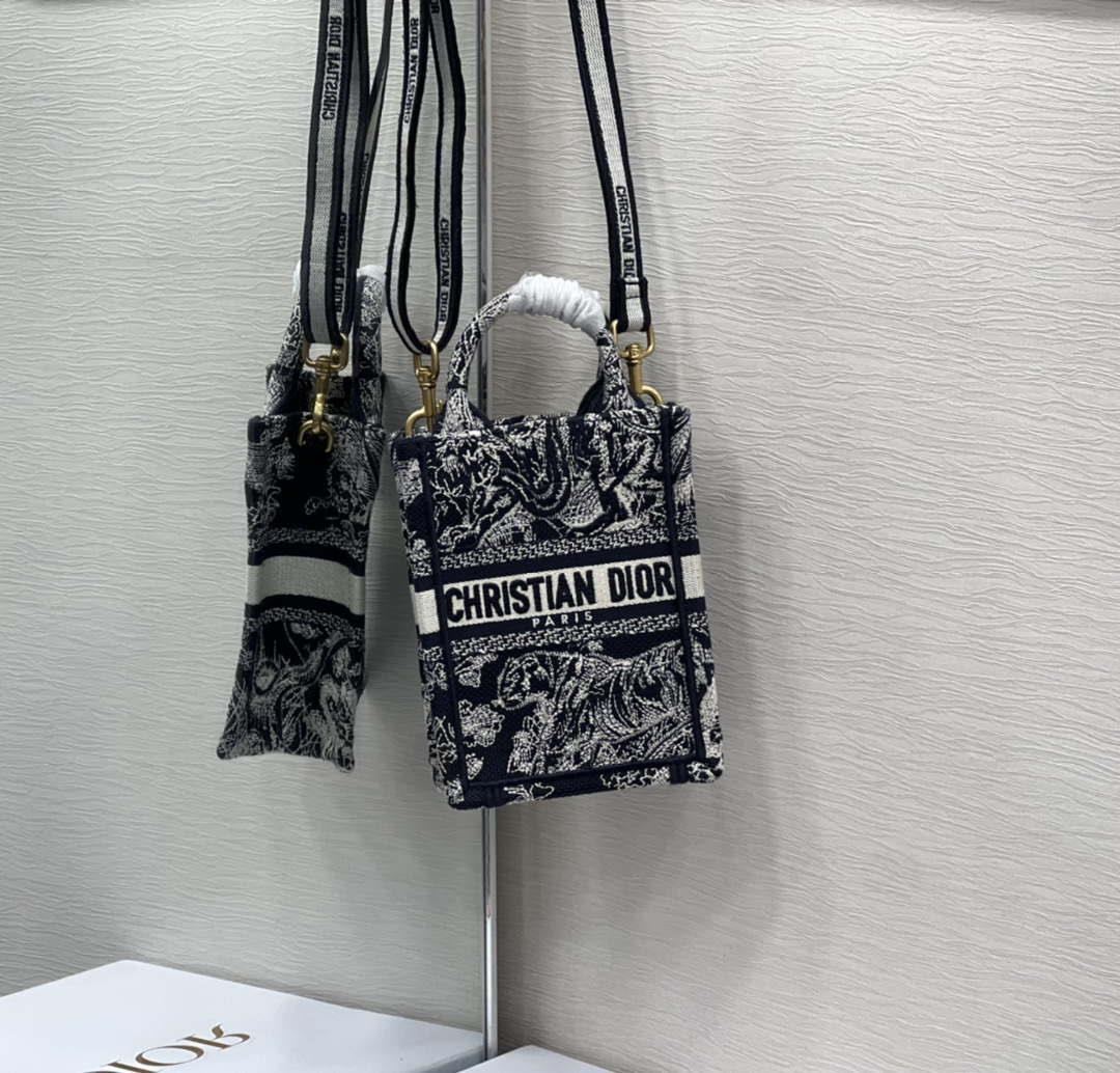Dior S5555 Mini Dior Book Tote Phone Bag Blue Toile de Jouy Reverse Embroidery