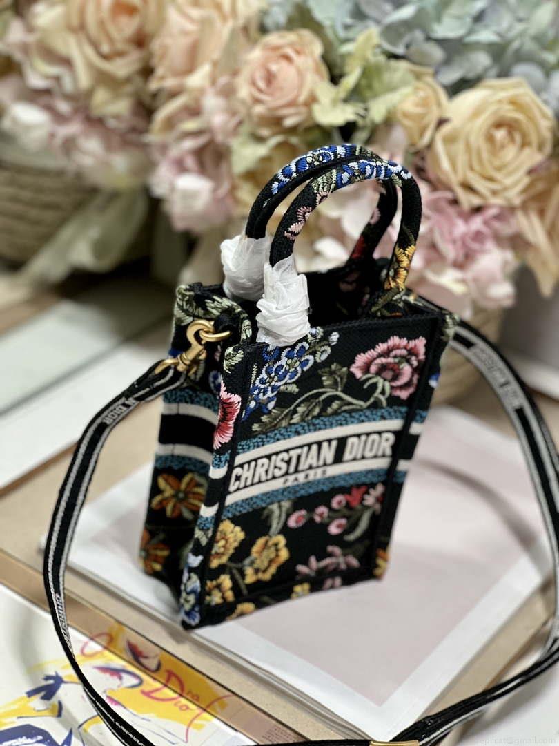 Dior S5555 Mini Dior Book Tote Phone Bag black multicolor embroidery S1099