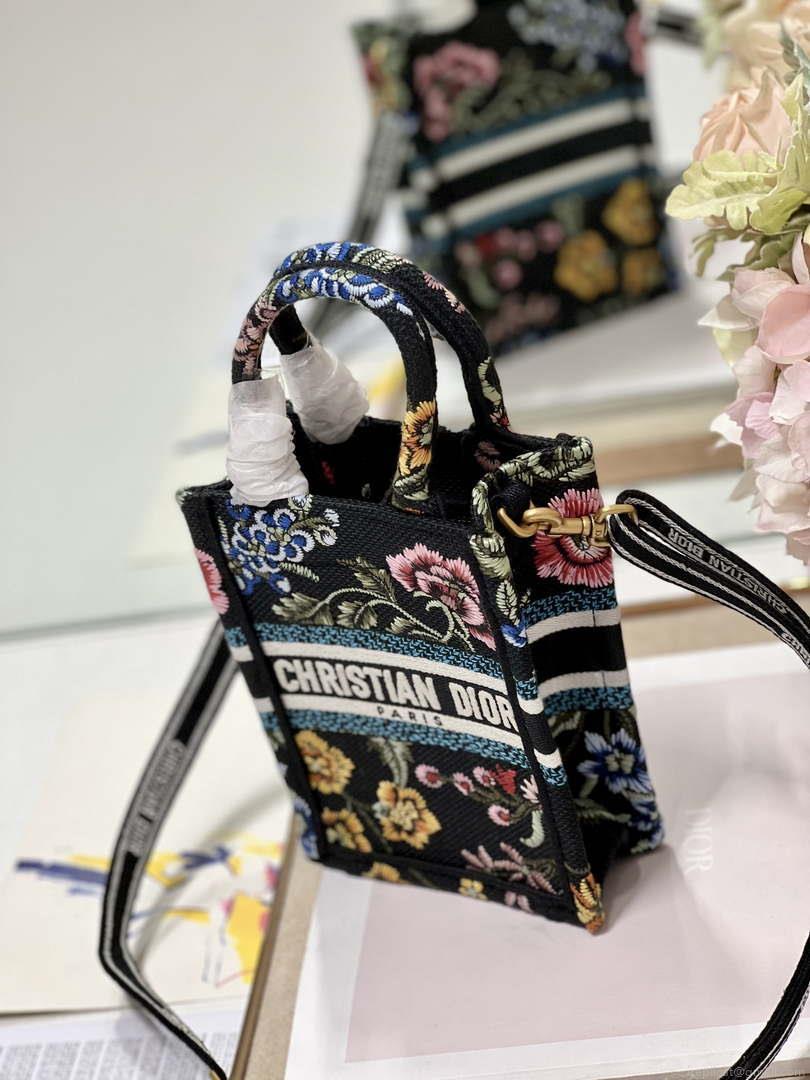 Dior S5555 Mini Dior Book Tote Phone Bag black multicolor embroidery S1099
