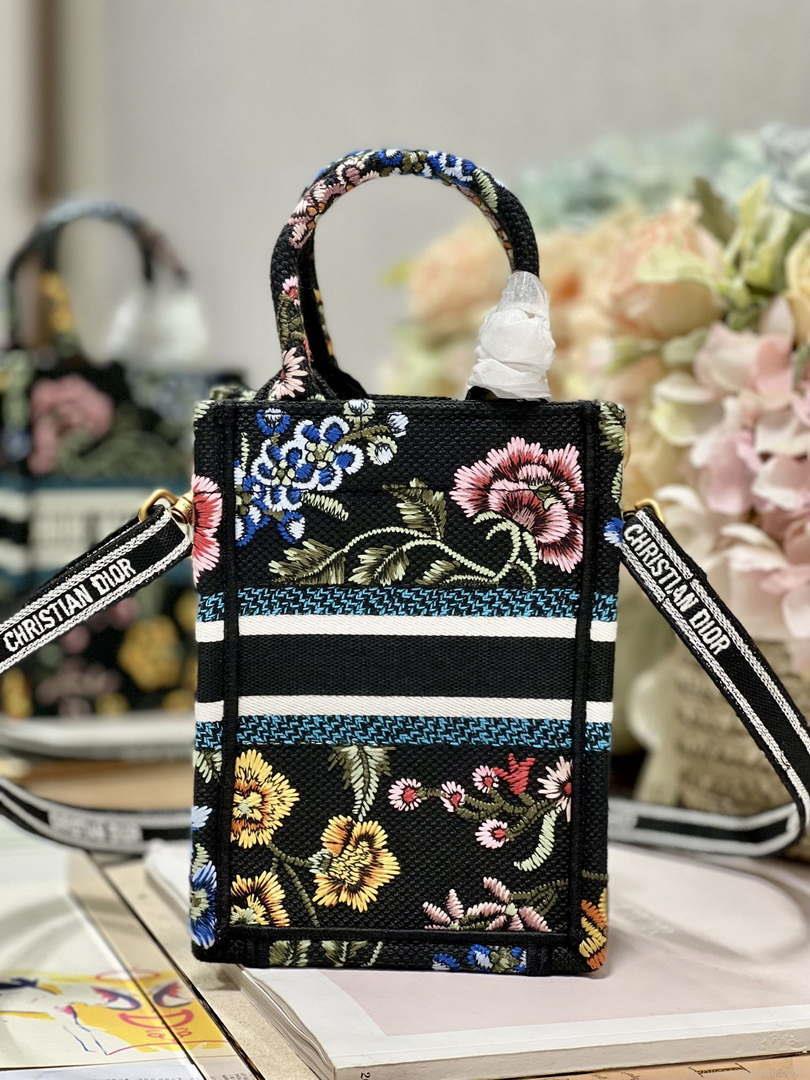 Dior S5555 Mini Dior Book Tote Phone Bag black multicolor embroidery S1099