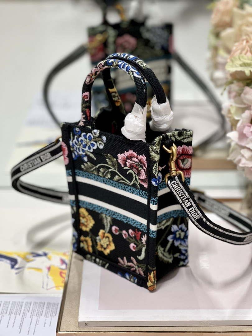Dior S5555 Mini Dior Book Tote Phone Bag black multicolor embroidery S1099