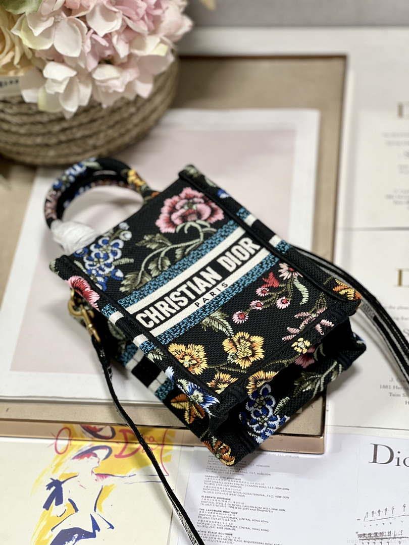 Dior S5555 Mini Dior Book Tote Phone Bag black multicolor embroidery S1099