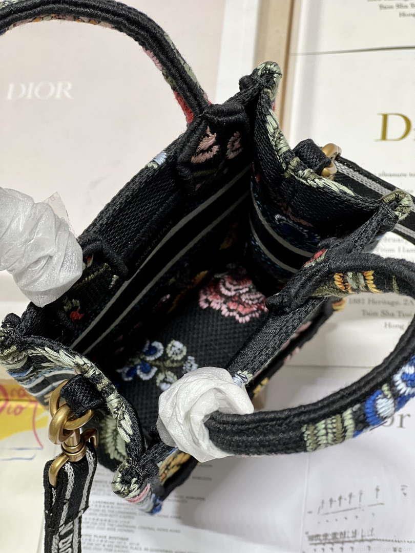 Dior S5555 Mini Dior Book Tote Phone Bag black multicolor embroidery S1099