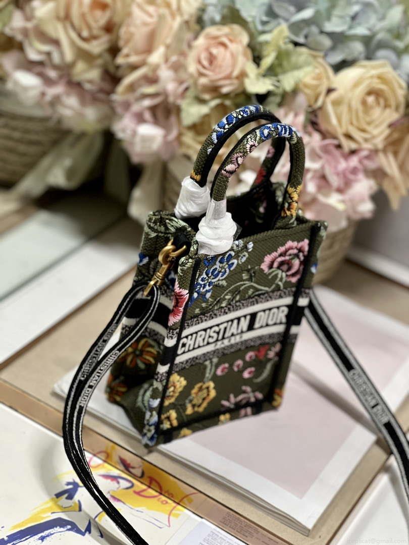 Dior S5555 Mini Dior Book Tote Phone Bag Green multicolor embroidery S1100