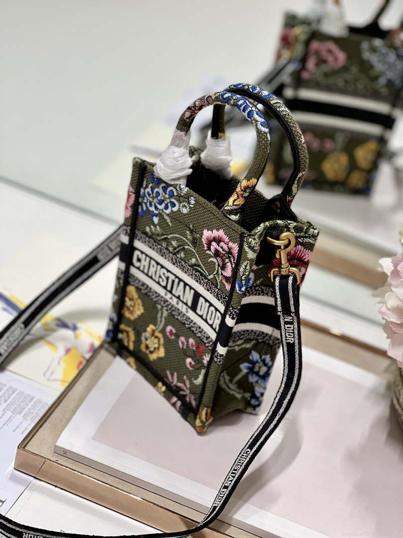 Dior S5555 Mini Dior Book Tote Phone Bag Green multicolor embroidery S1100