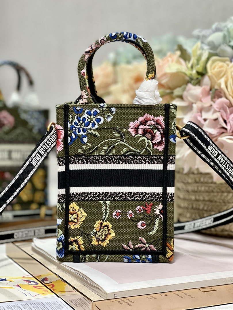 Dior S5555 Mini Dior Book Tote Phone Bag Green multicolor embroidery S1100