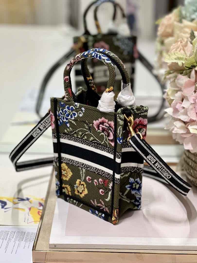 Dior S5555 Mini Dior Book Tote Phone Bag Green multicolor embroidery S1100