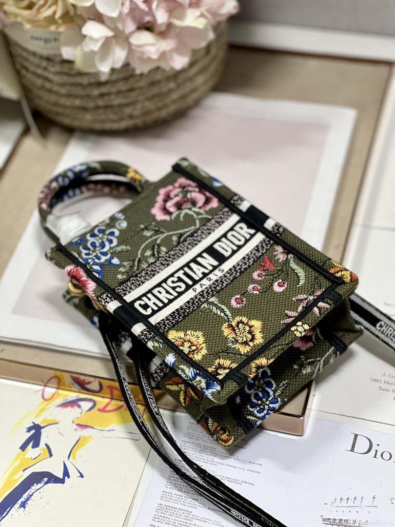 Dior S5555 Mini Dior Book Tote Phone Bag Green multicolor embroidery S1100