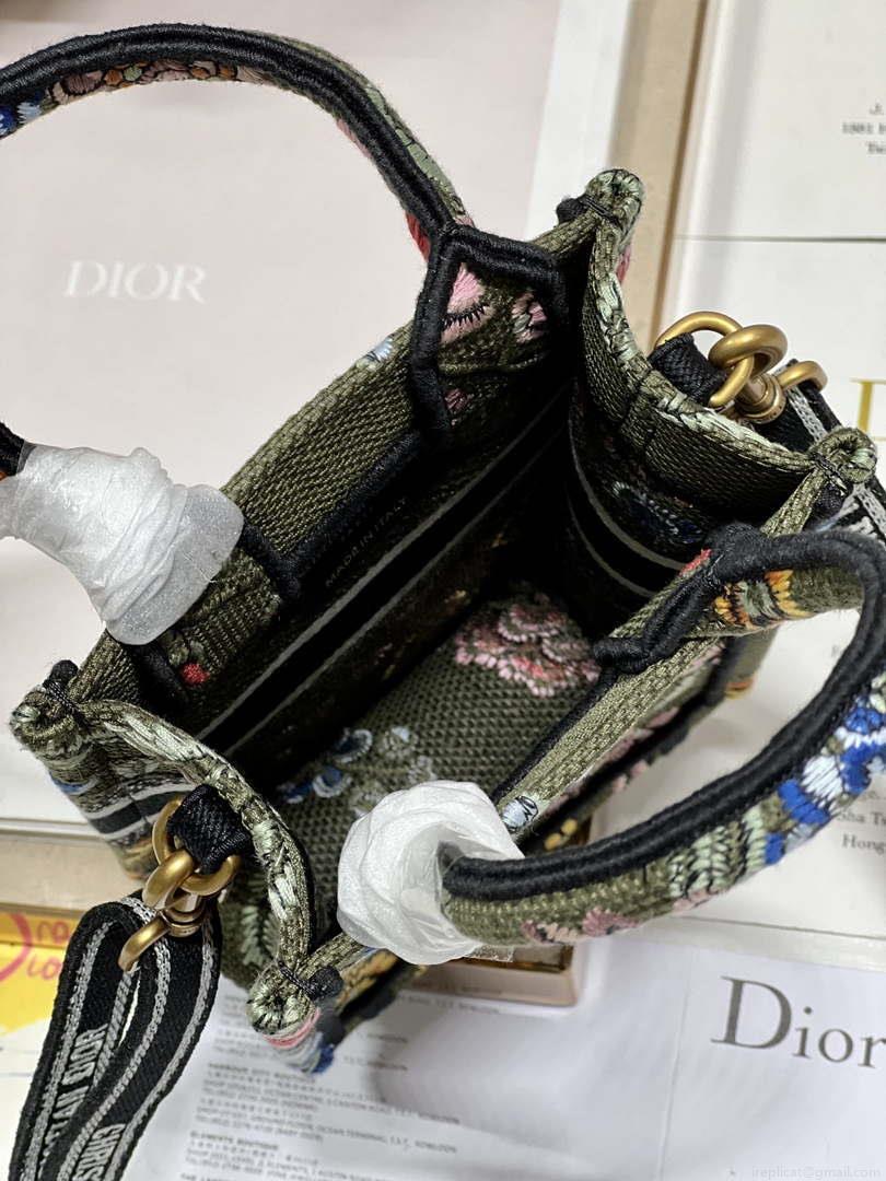 Dior S5555 Mini Dior Book Tote Phone Bag Green multicolor embroidery S1100
