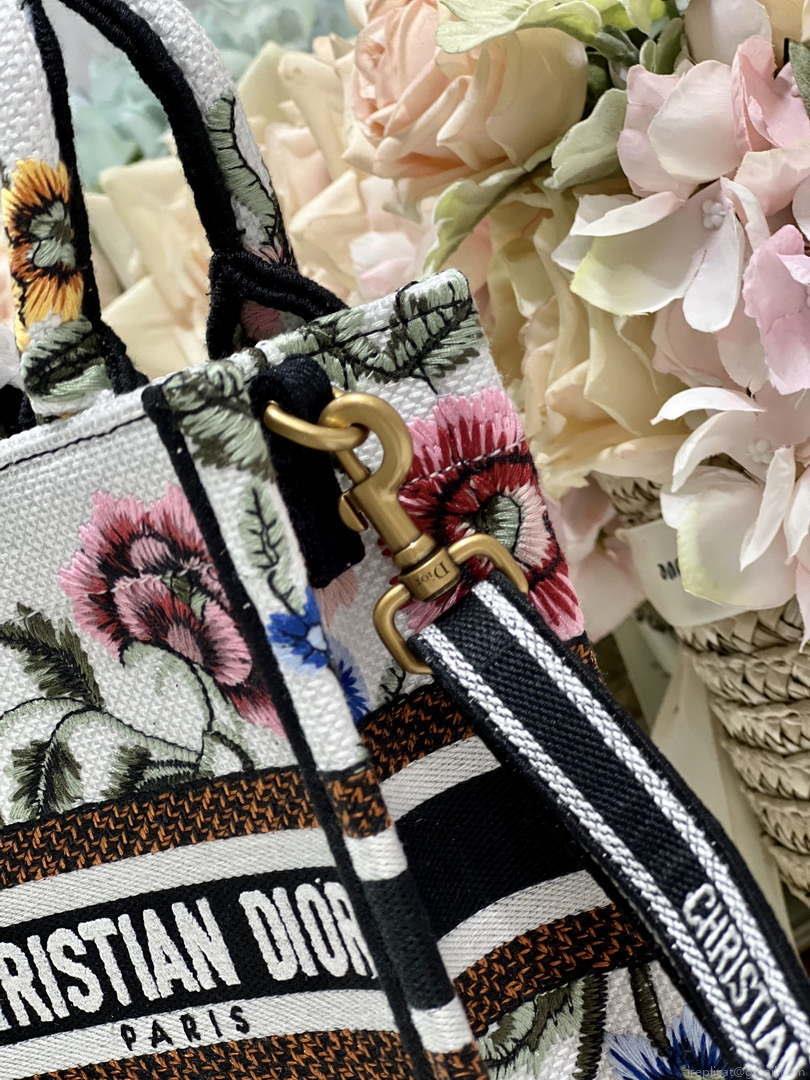 Dior S5555 Mini Dior Book Tote Phone Bag White multicolor embroidery S1101