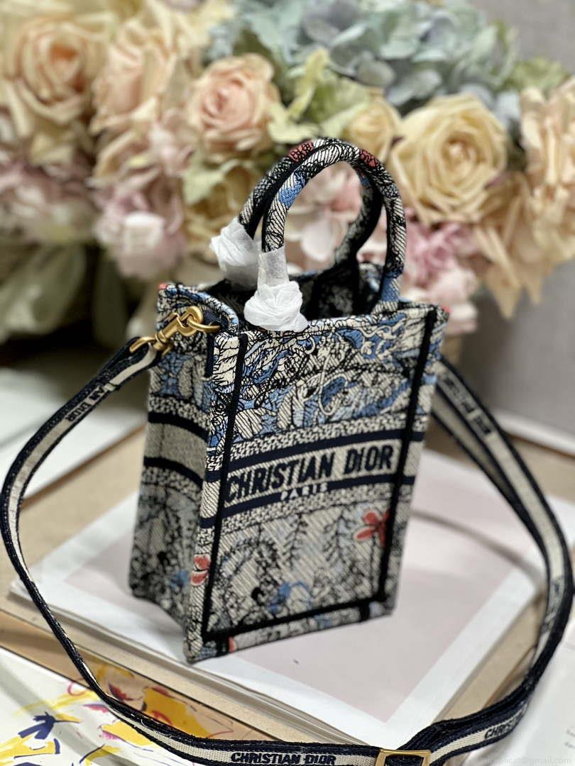 Dior S5555 Mini Dior Book Tote Phone Bag Blue multicolor embroidery S1102