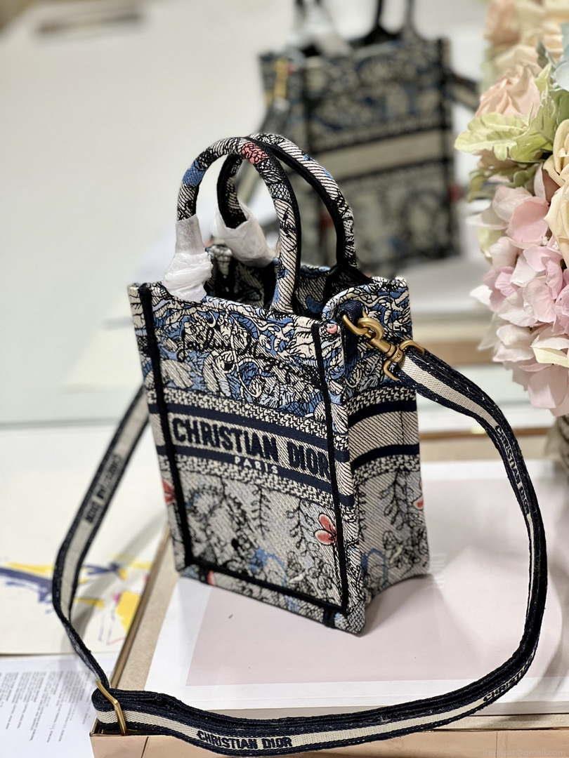 Dior S5555 Mini Dior Book Tote Phone Bag Blue multicolor embroidery S1102