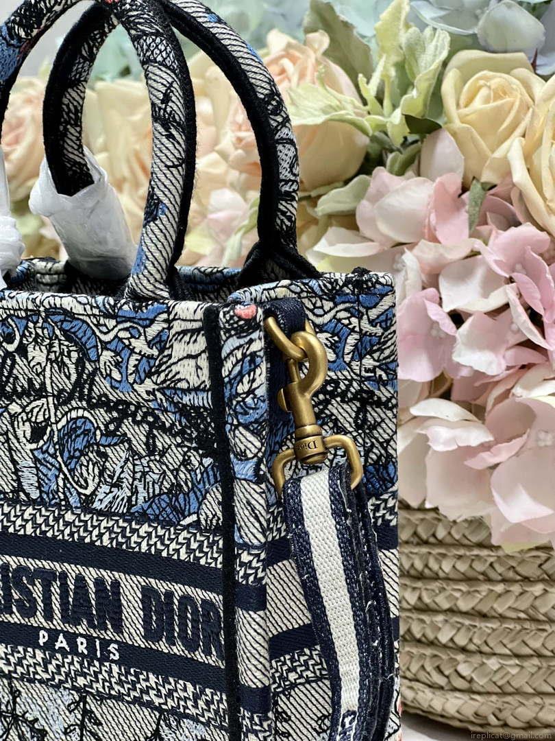 Dior S5555 Mini Dior Book Tote Phone Bag Blue multicolor embroidery S1102