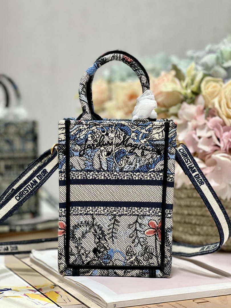 Dior S5555 Mini Dior Book Tote Phone Bag Blue multicolor embroidery S1102