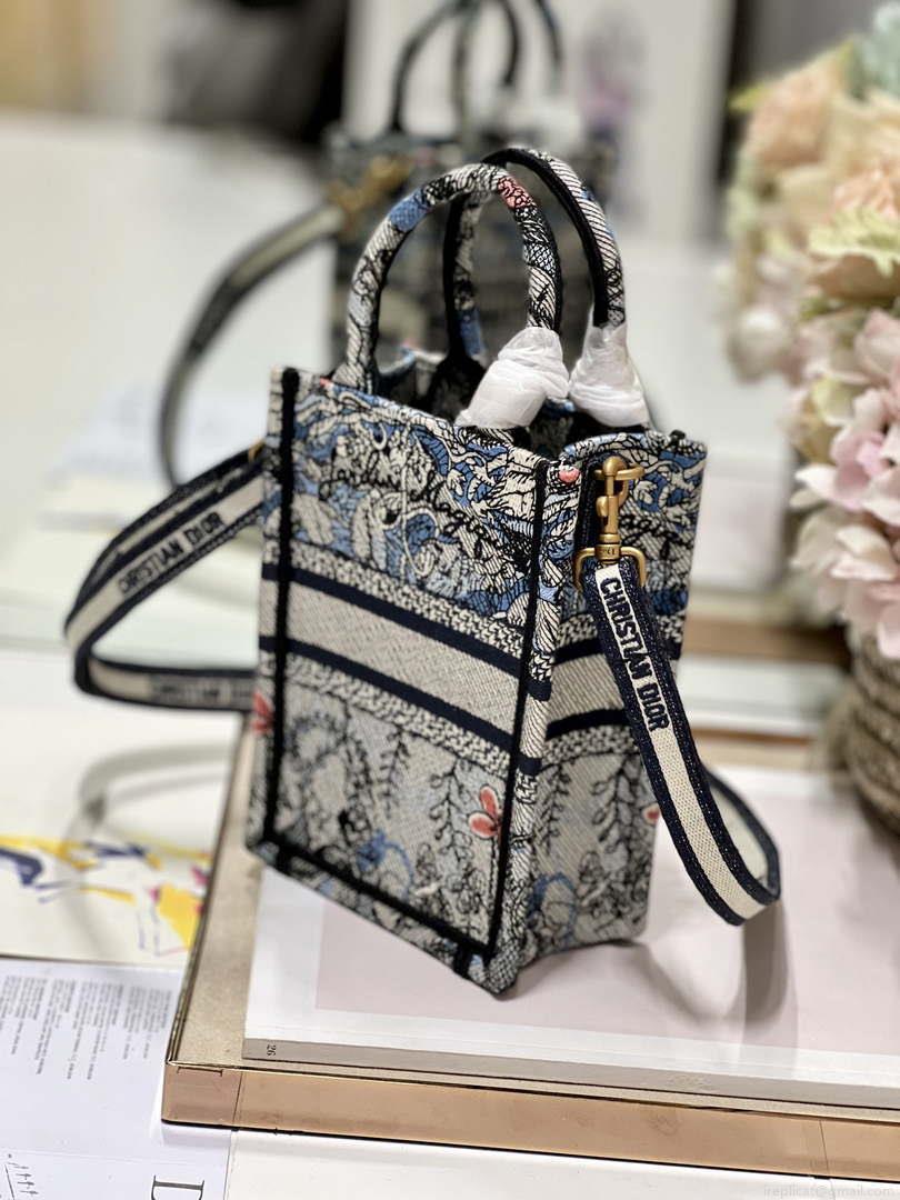 Dior S5555 Mini Dior Book Tote Phone Bag Blue multicolor embroidery S1102