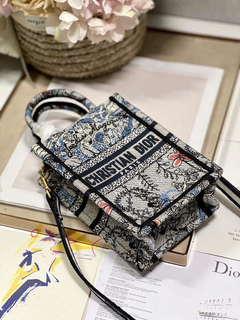 Dior S5555 Mini Dior Book Tote Phone Bag Blue multicolor embroidery S1102
