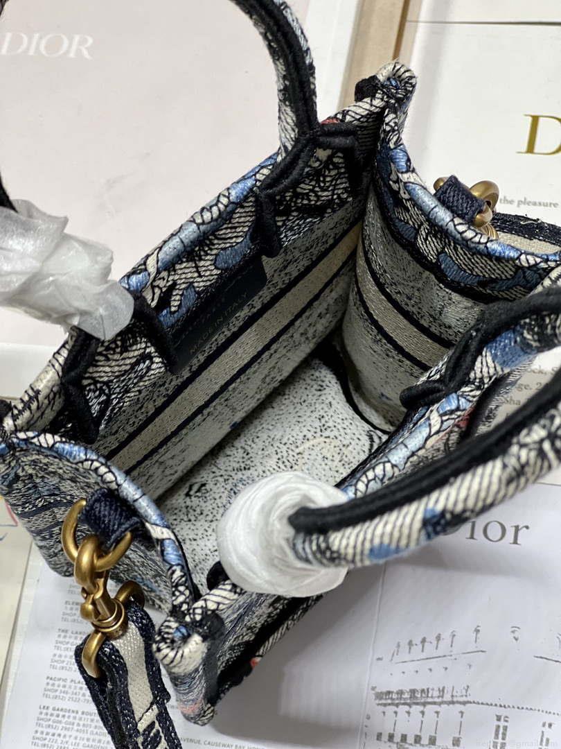Dior S5555 Mini Dior Book Tote Phone Bag Blue multicolor embroidery S1102