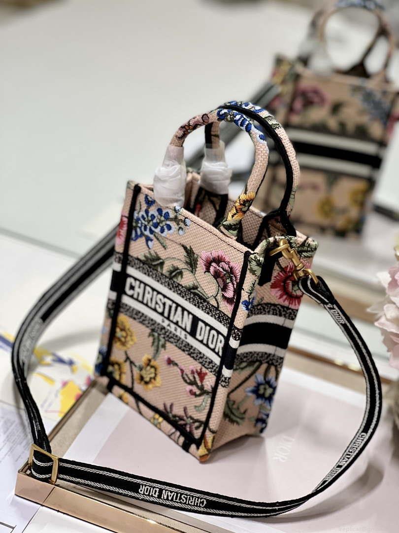 Dior S5555 Mini Dior Book Tote Phone Bag Pink multicolor embroidery S1103
