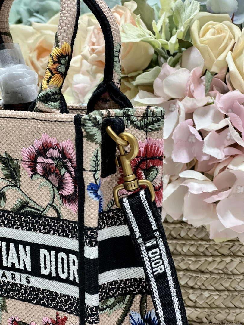 Dior S5555 Mini Dior Book Tote Phone Bag Pink multicolor embroidery S1103