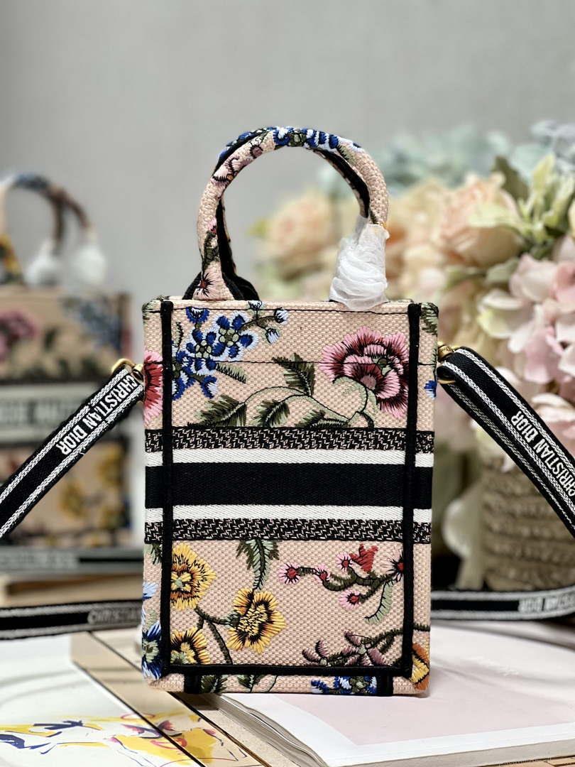 Dior S5555 Mini Dior Book Tote Phone Bag Pink multicolor embroidery S1103