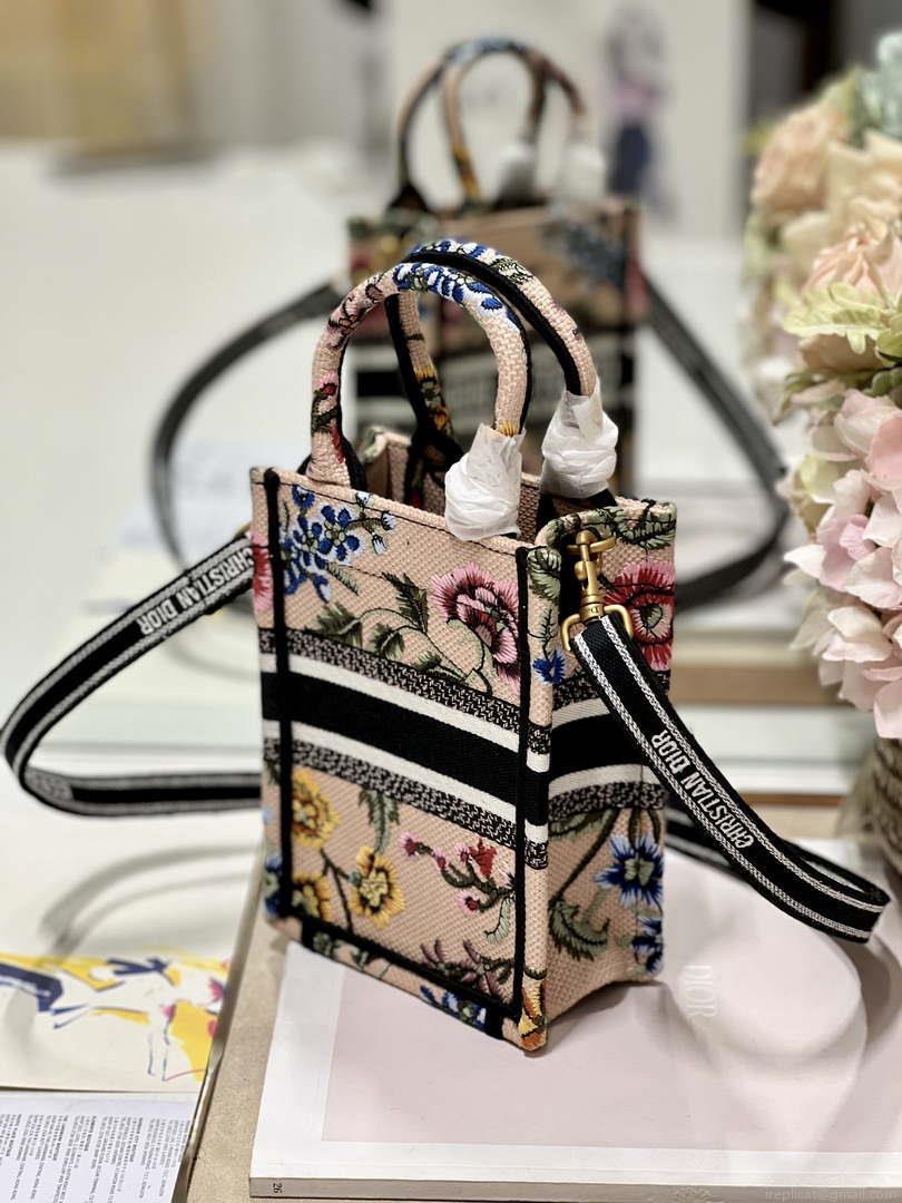 Dior S5555 Mini Dior Book Tote Phone Bag Pink multicolor embroidery S1103