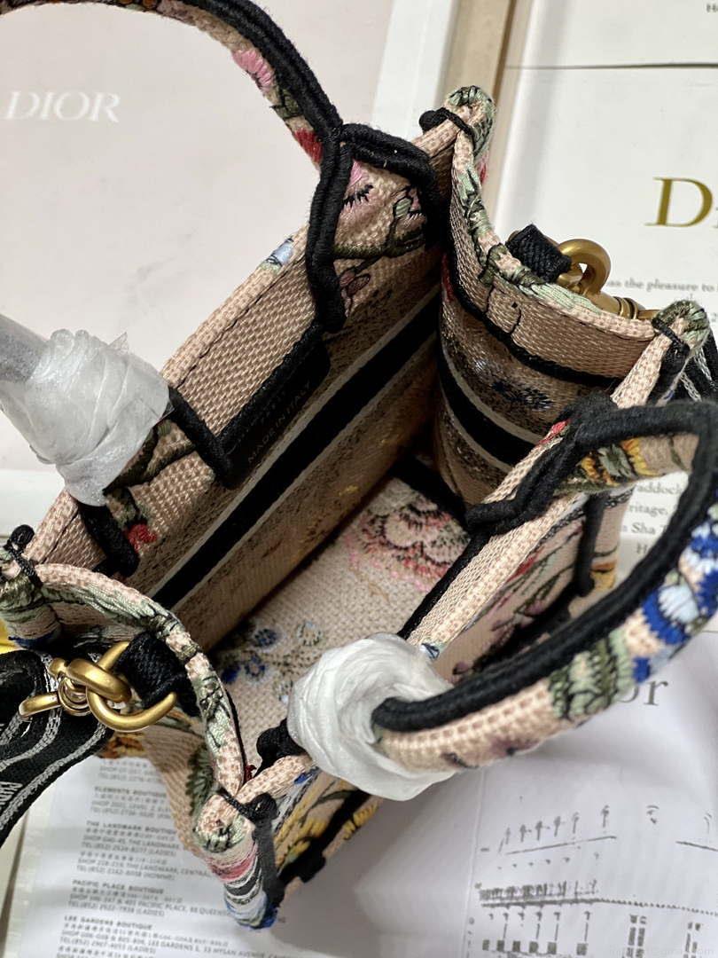 Dior S5555 Mini Dior Book Tote Phone Bag Pink multicolor embroidery S1103
