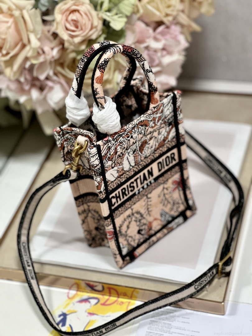 Dior S5555 Mini Dior Book Tote Phone Bag Nude multicolor embroidery S1104