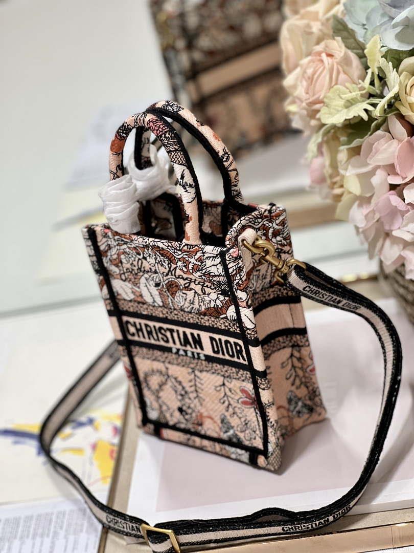Dior S5555 Mini Dior Book Tote Phone Bag Nude multicolor embroidery S1104