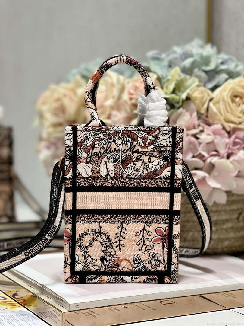 Dior S5555 Mini Dior Book Tote Phone Bag Nude multicolor embroidery S1104