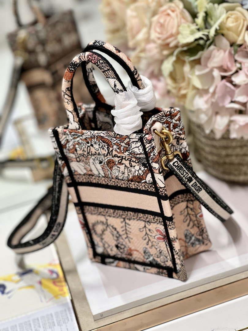 Dior S5555 Mini Dior Book Tote Phone Bag Nude multicolor embroidery S1104