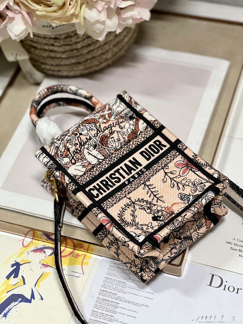Dior S5555 Mini Dior Book Tote Phone Bag Nude multicolor embroidery S1104