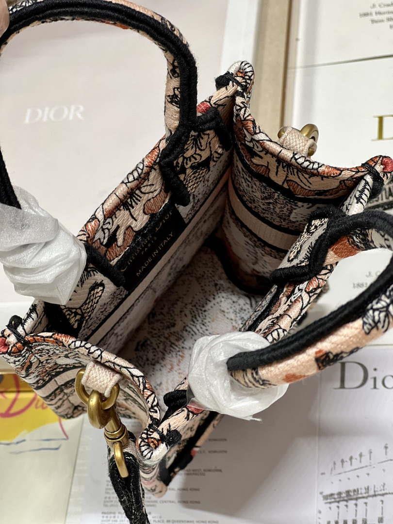 Dior S5555 Mini Dior Book Tote Phone Bag Nude multicolor embroidery S1104