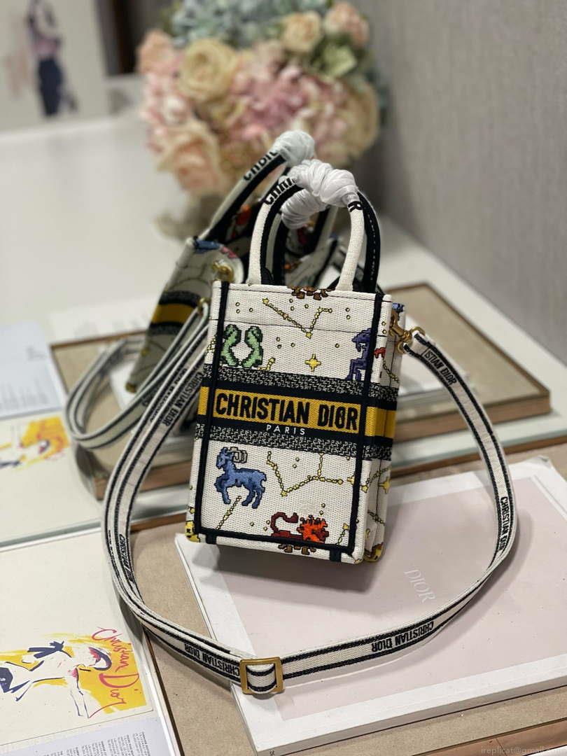 Dior S5555 Mini Dior Book Tote Phone Bag White multicolor Deer embroidery S1105